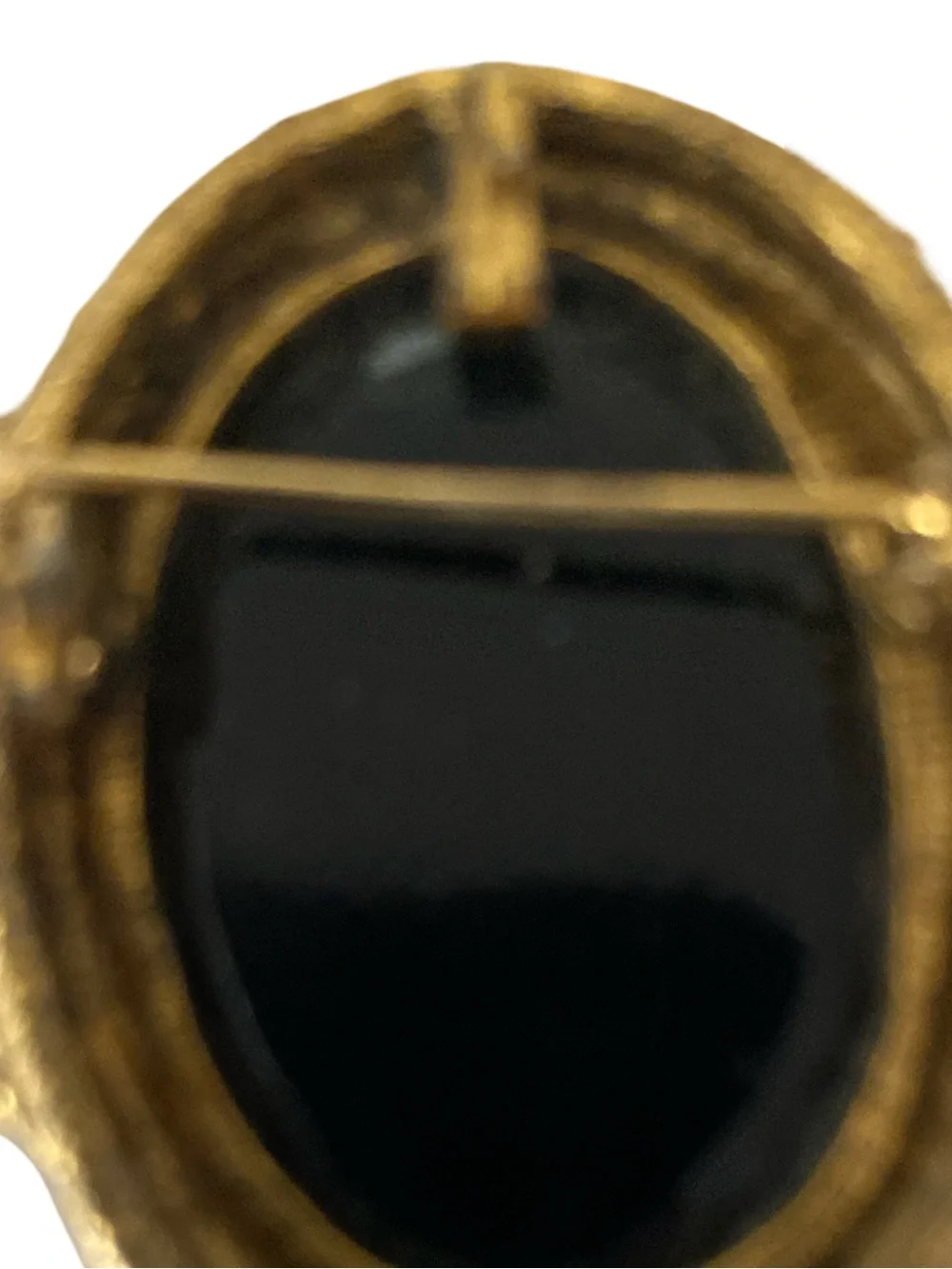 Vintage Mourning Gold  Frame Black Oval Cameo-Style Brooch-Right facing